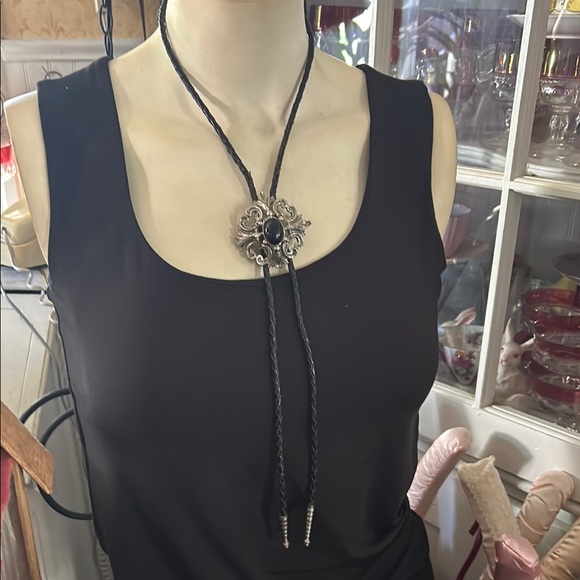 Vintage Black and Silver Metal Bolo Necktie Necklace - Picture 1 of 5